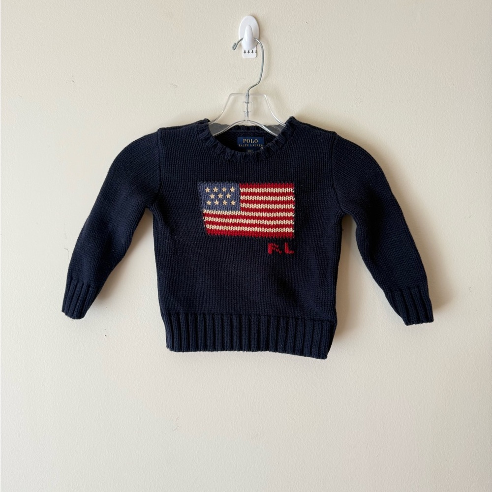 Polo Ralph Lauren Navy Sweater with American Flag 3T
